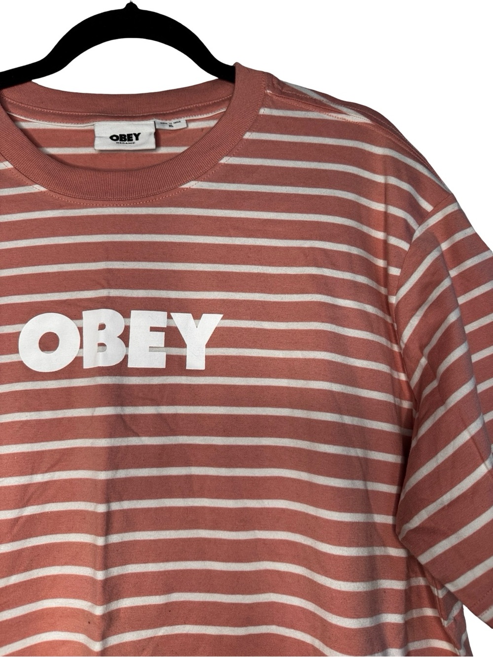 OBEY - organic cotton knit striped T-shirt (XL)